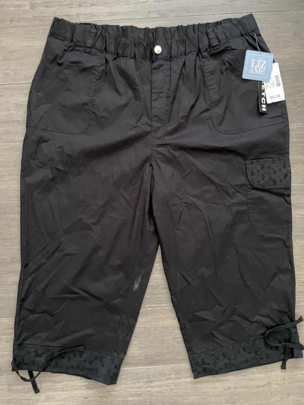 New - Liz & Me - Womens 20W - Black Cargo Capri Pants Utility Cropped Trousers